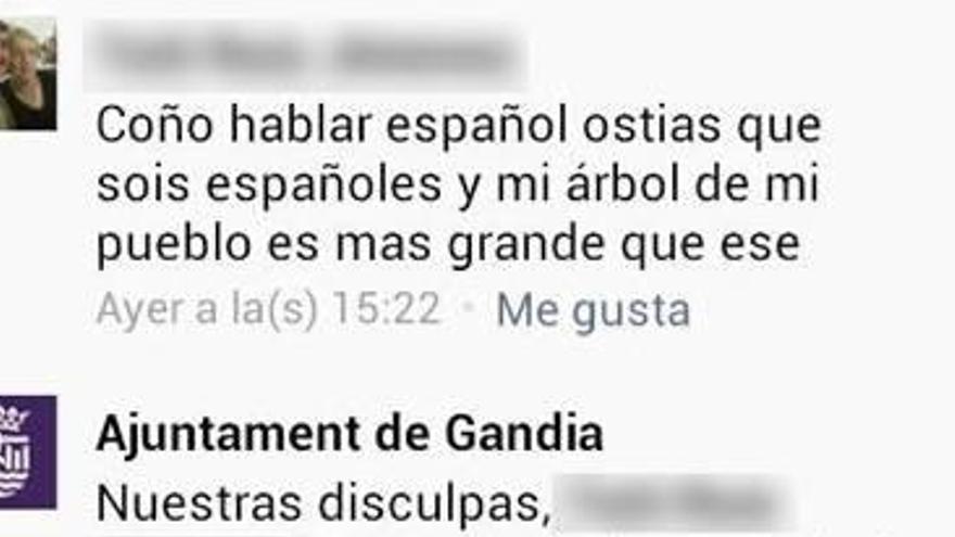 El Ayuntamiento de Gandia se disculpa por escribir en valenciano en Facebook