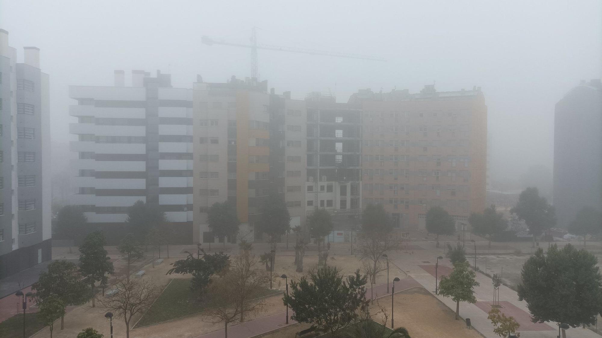 Imágenes de la niebla esta mañana en Murcia