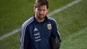 Messi, antes de empezar el entrenamiento de Argentina en la ciudad deportiva del Madrid.