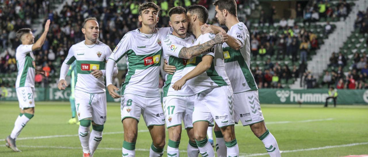 Celebración de un gol el domingo frente al Mirandés.