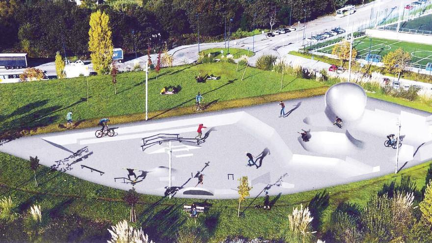 Infografía de la nueva pista para la práctica de deportes urbanos que se ubicará en la parte alta del parque de Navia. // FdV