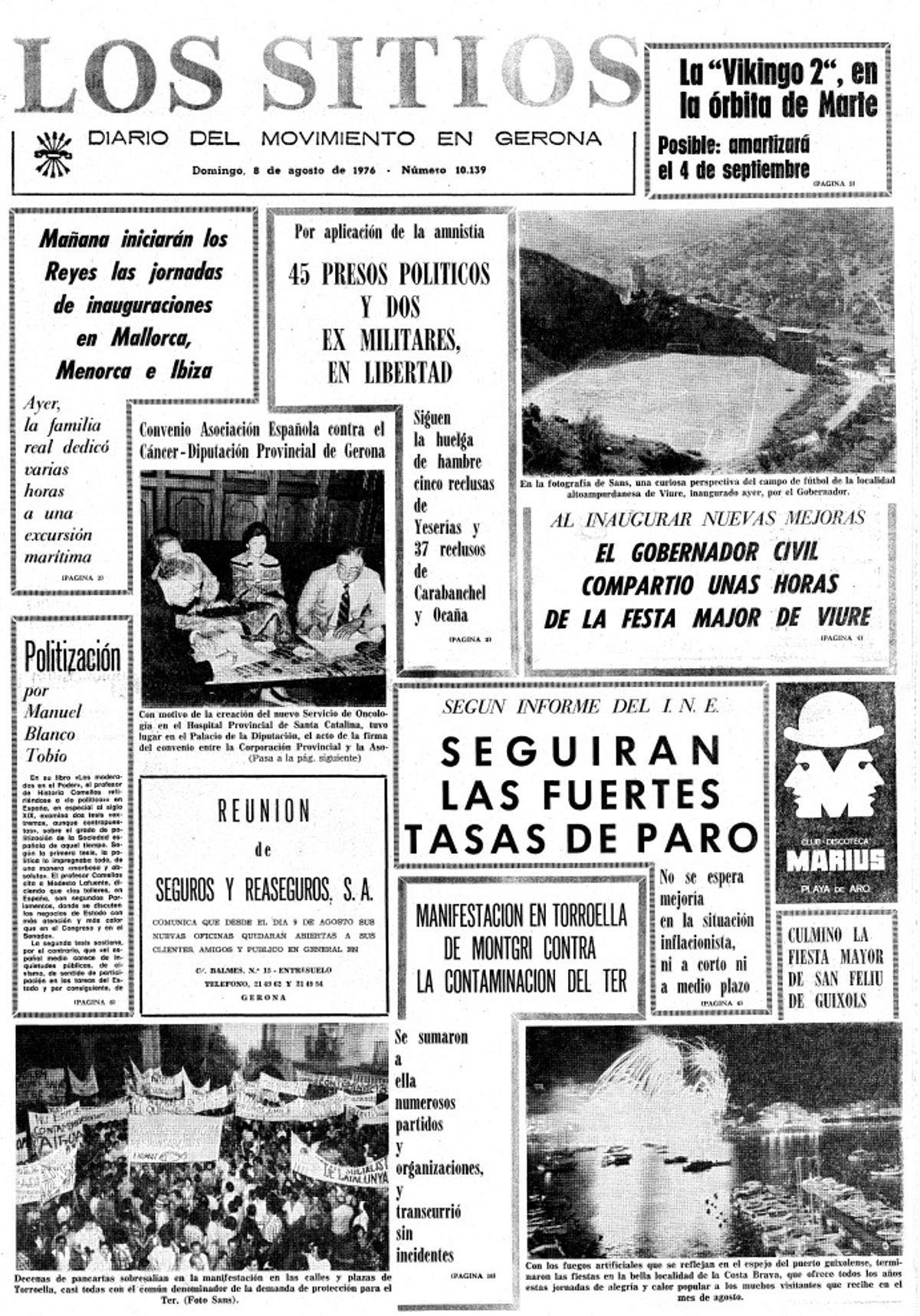 La portada del Diari Los Sitios el 8 d'agost de 1976
