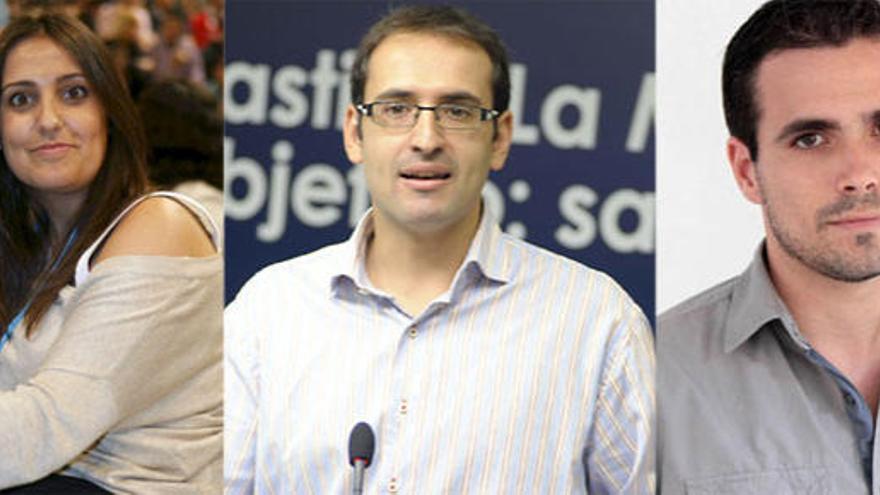 Beatriz Jurado (PP), Sergio Gutiérrez (PSOE) y Alberto Garzón (IU).