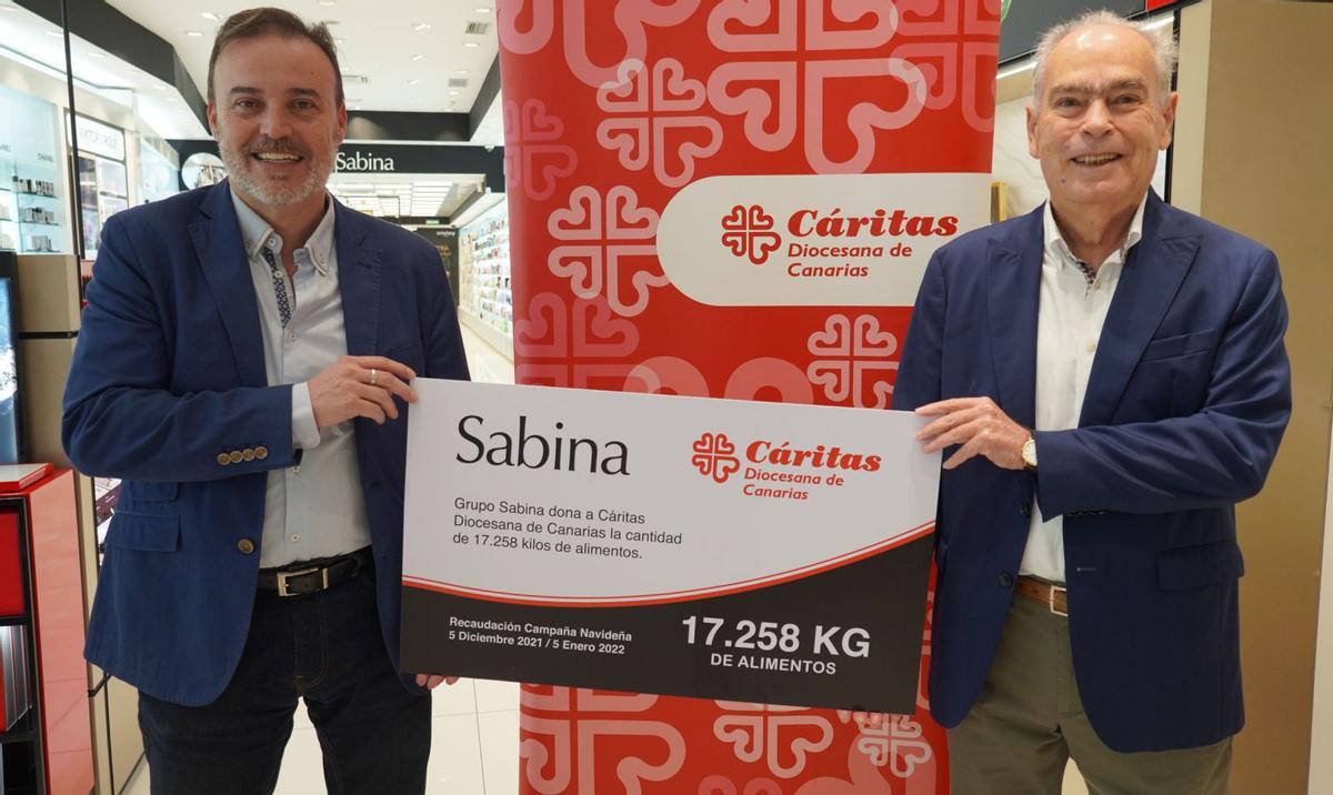 Gonzalo Marrero, director de los Servicios Generales de Cáritas Diocesana de Canarias, y Gilberto Castillo, director gerente de Grupo Sabina.