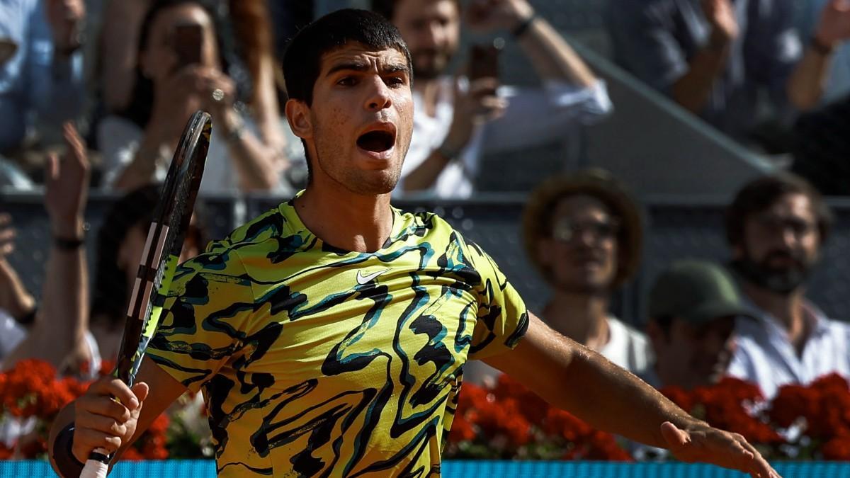 Alcaraz, durante un partido del Mutua Madrid Open