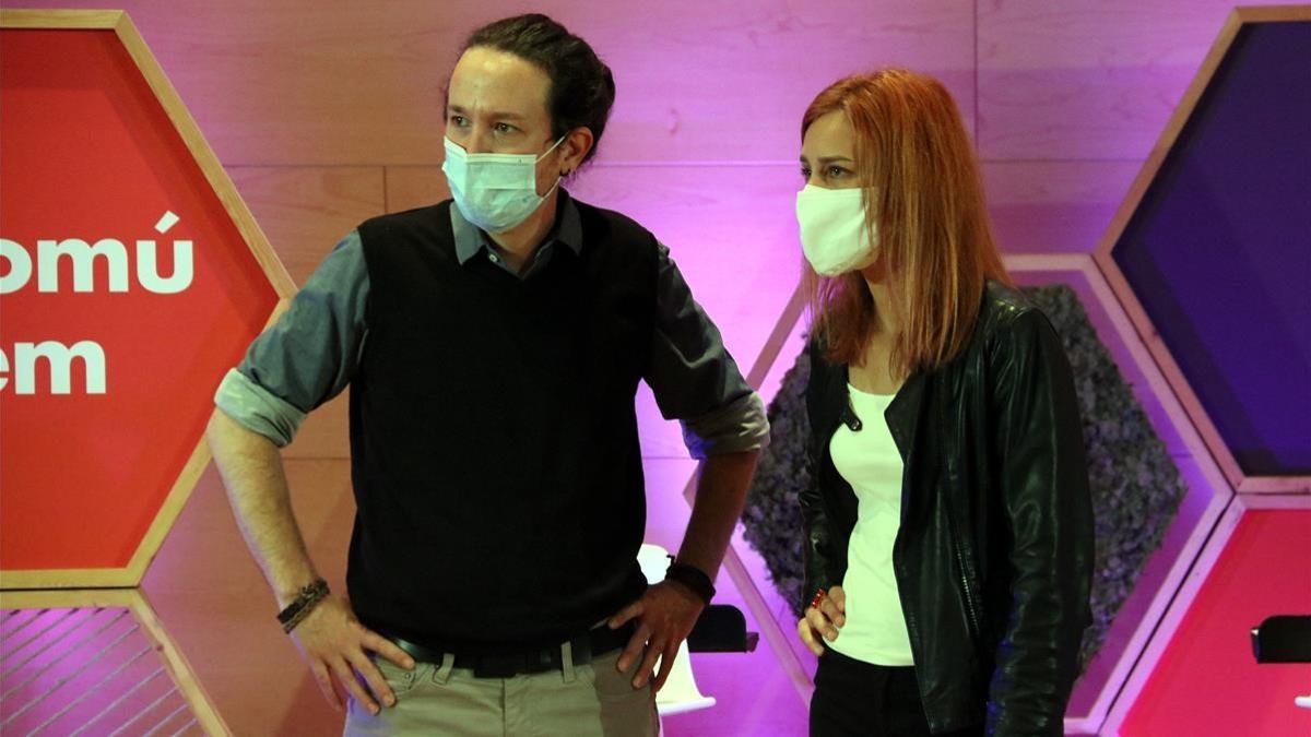 La candidata d En Comu Podem Jessica Albiach i Pablo Iglesias vicepresident segon del govern espanyol a Santa Coloma de Gramanet el 6 de febrer del 2021 (horitzontal) Pere Francesch ACN