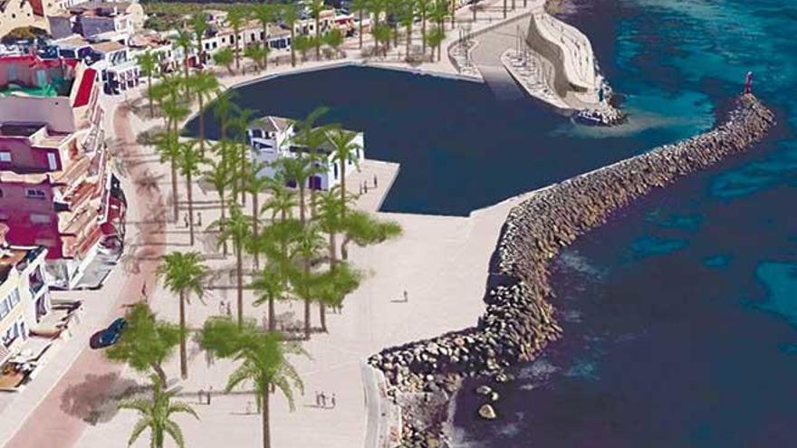 Imagen virtual de cómo quedará el puerto del Molinar, con nueva escollera, escuela de vela y más espacio para pasear.