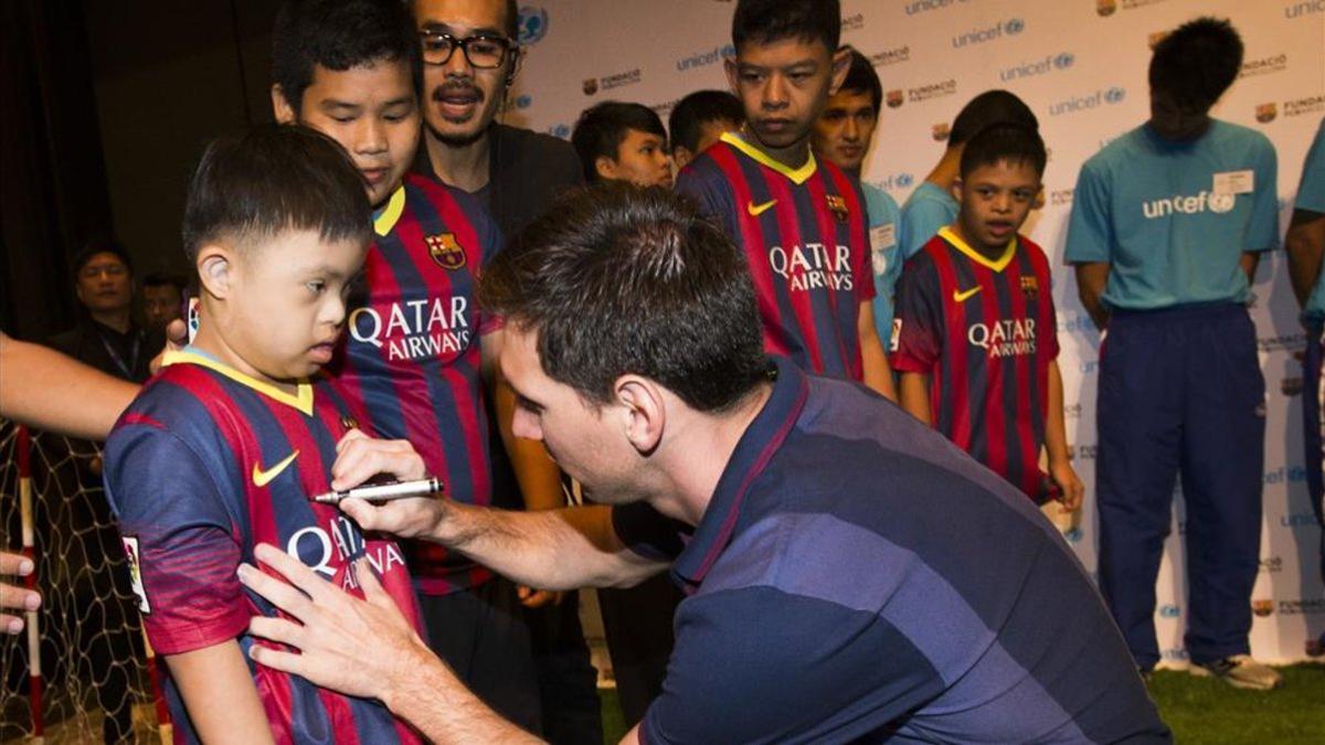 Leo Messi, en un acto de Unicef