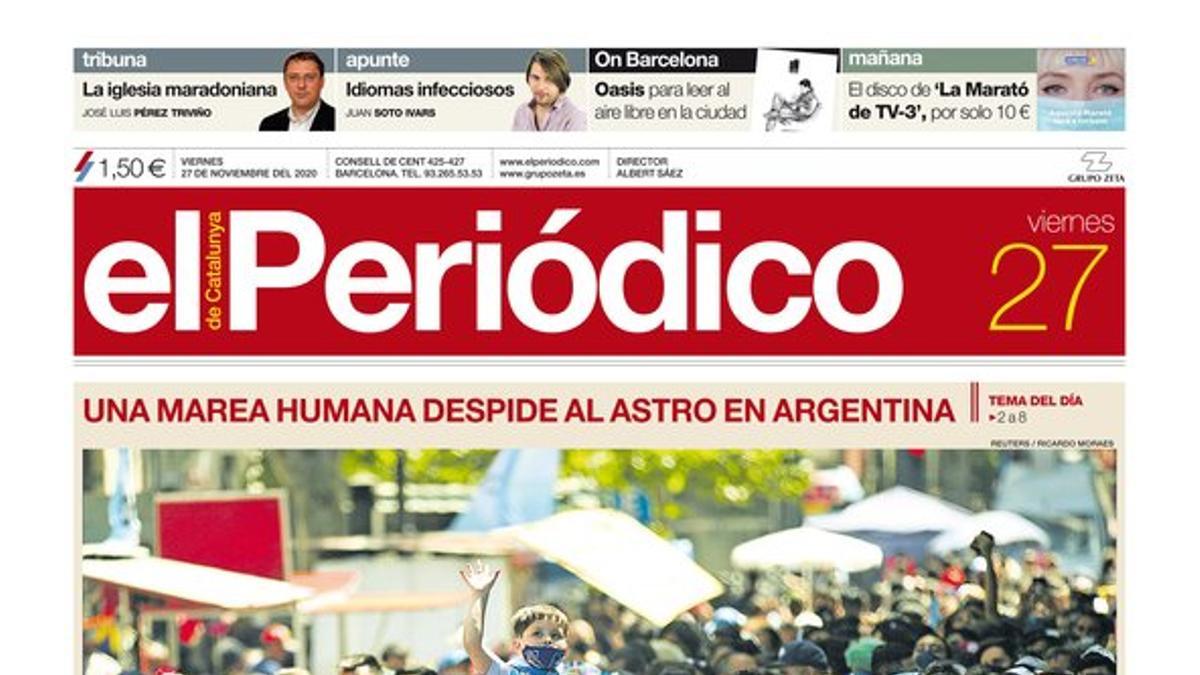 La portada de EL PERIÓDICO del 27 de noviembre del 2020