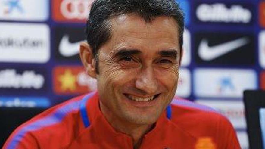 Ernesto Valverde, durant la roda de premsa d&#039;ahir