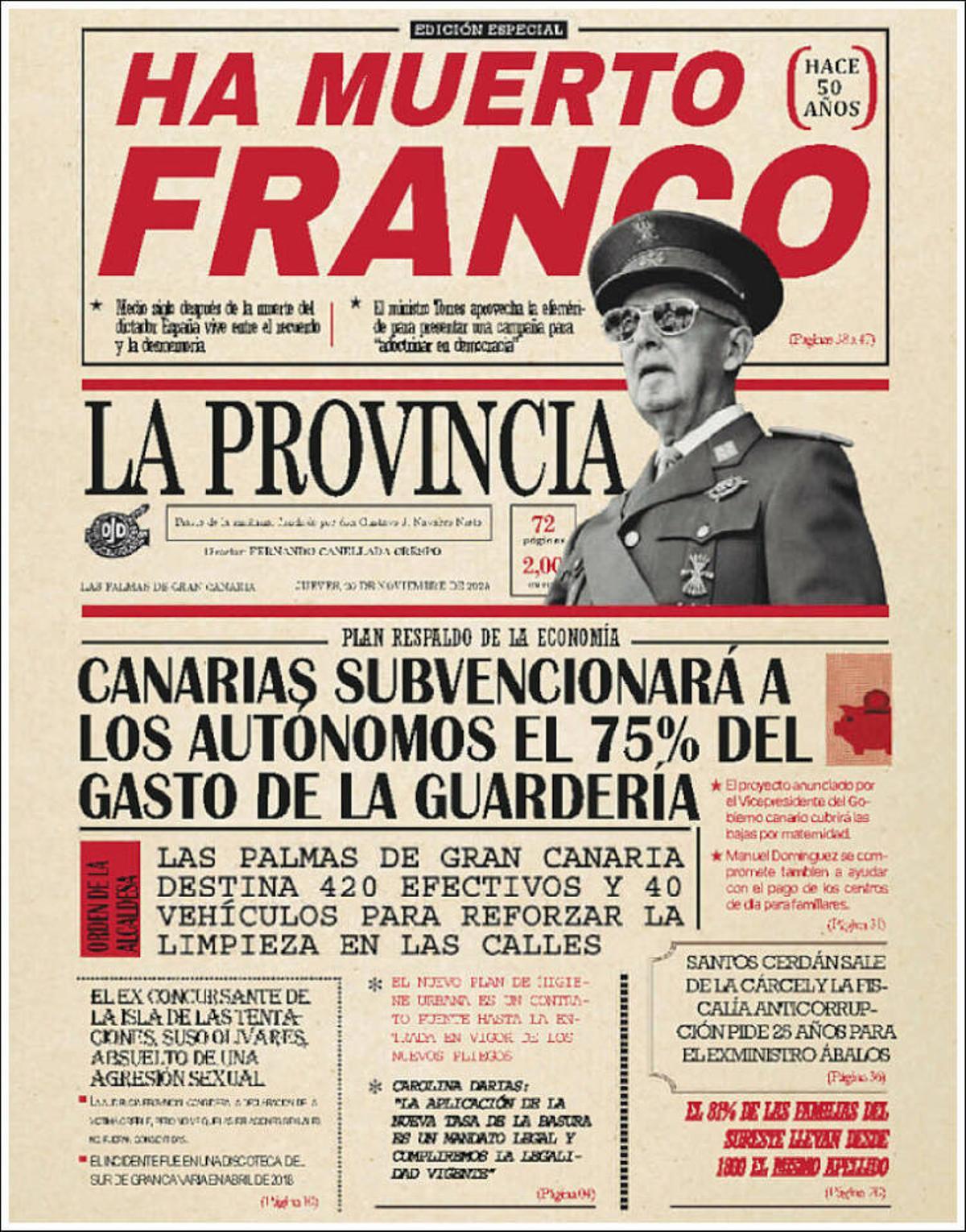 Portada completa de LA PROVINCIA de este 20 de noviembre