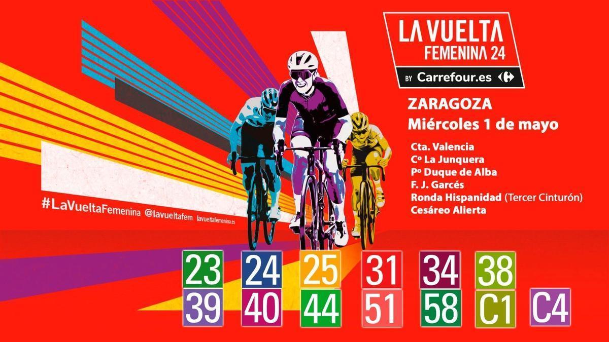 Cartel anunciador de la llegada de la Vuelta Femenina a Zaragoza