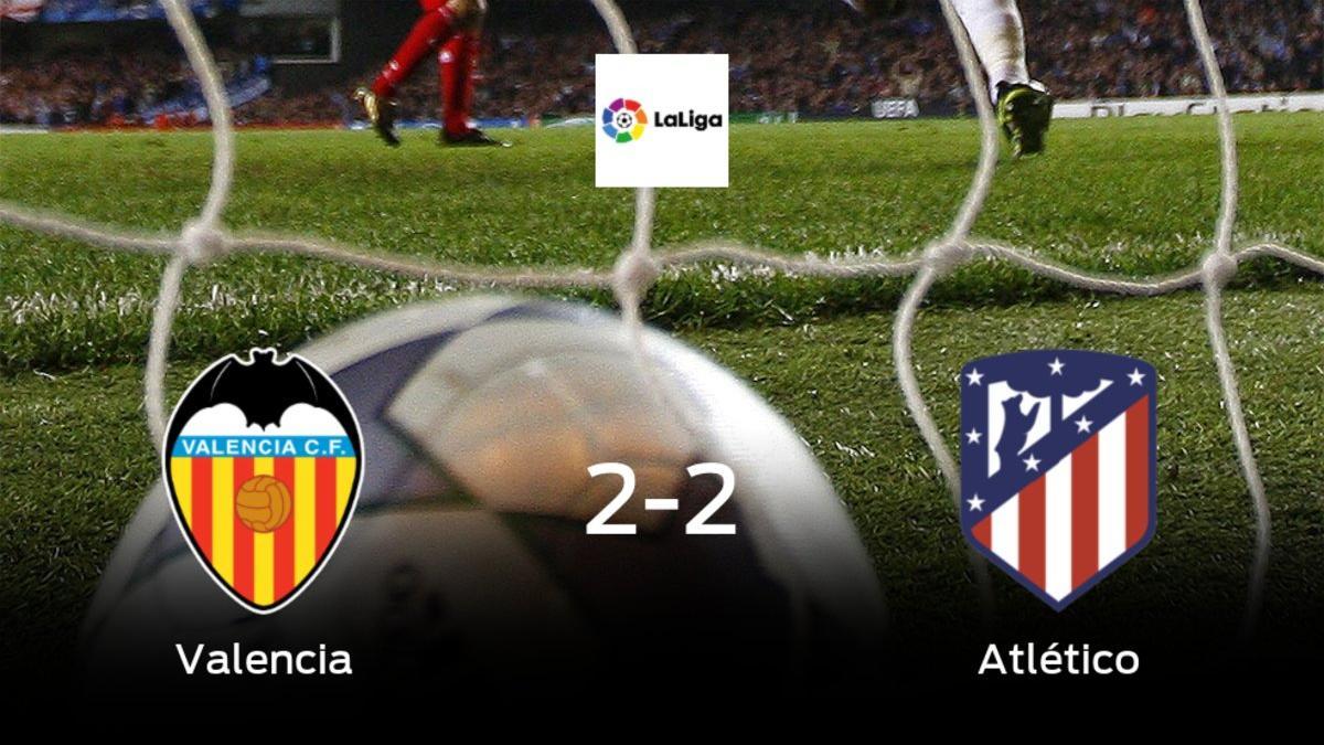 El Valencia y el Atlético de Madrid se reparten los puntos en el estadio de Mestalla (2-2)