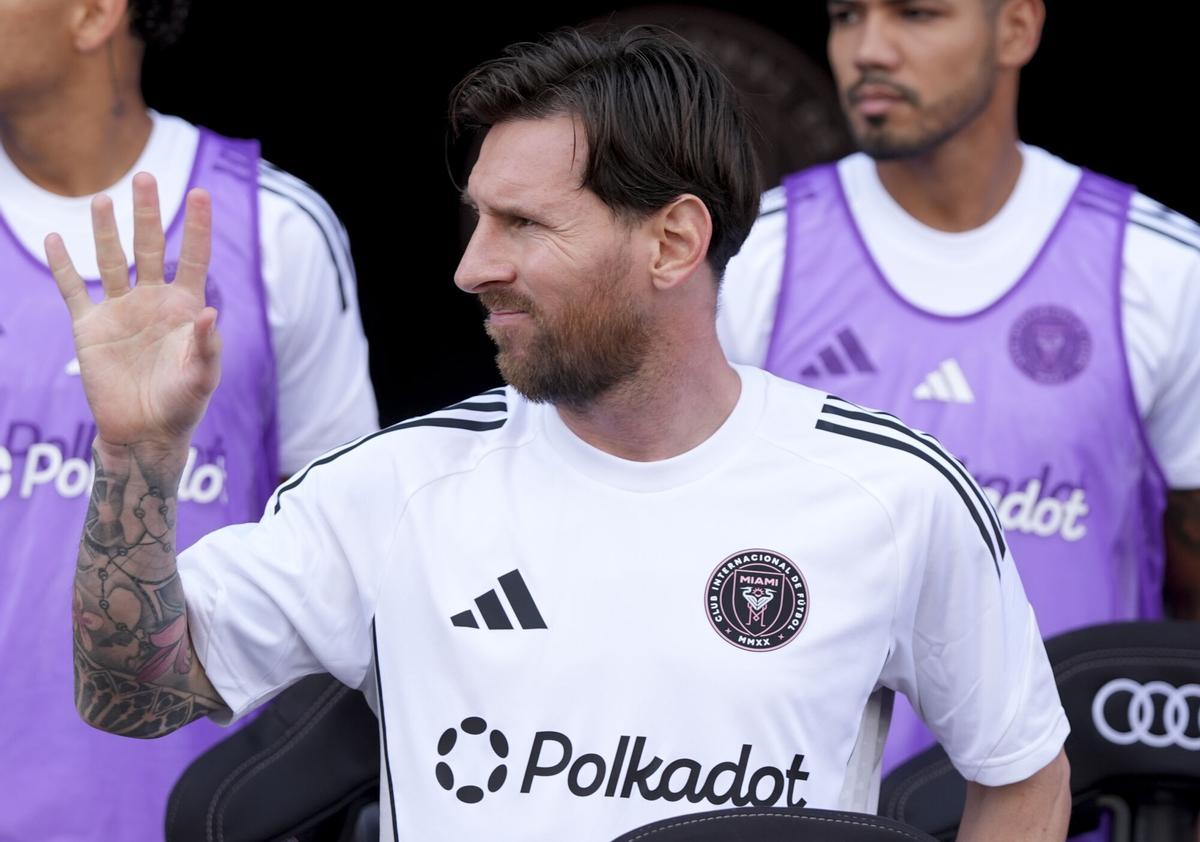 Leo Messi, durante el calentamiento del Inter Miami-Charlotte de la MLS