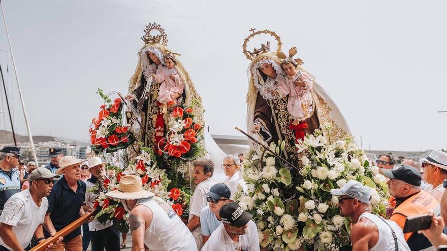 La procesión marítima de la Virgen del Carmen vuelve a unir a Playa de Mogán y Arguineguín en una jornada marcada por la devoción