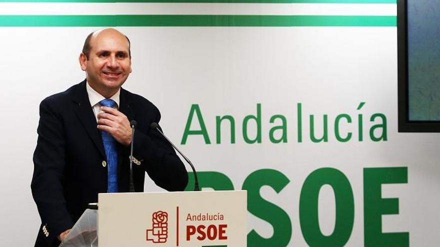 Francisco Conejo, durante una rueda de prensa en la sede del PSOE de Málaga.