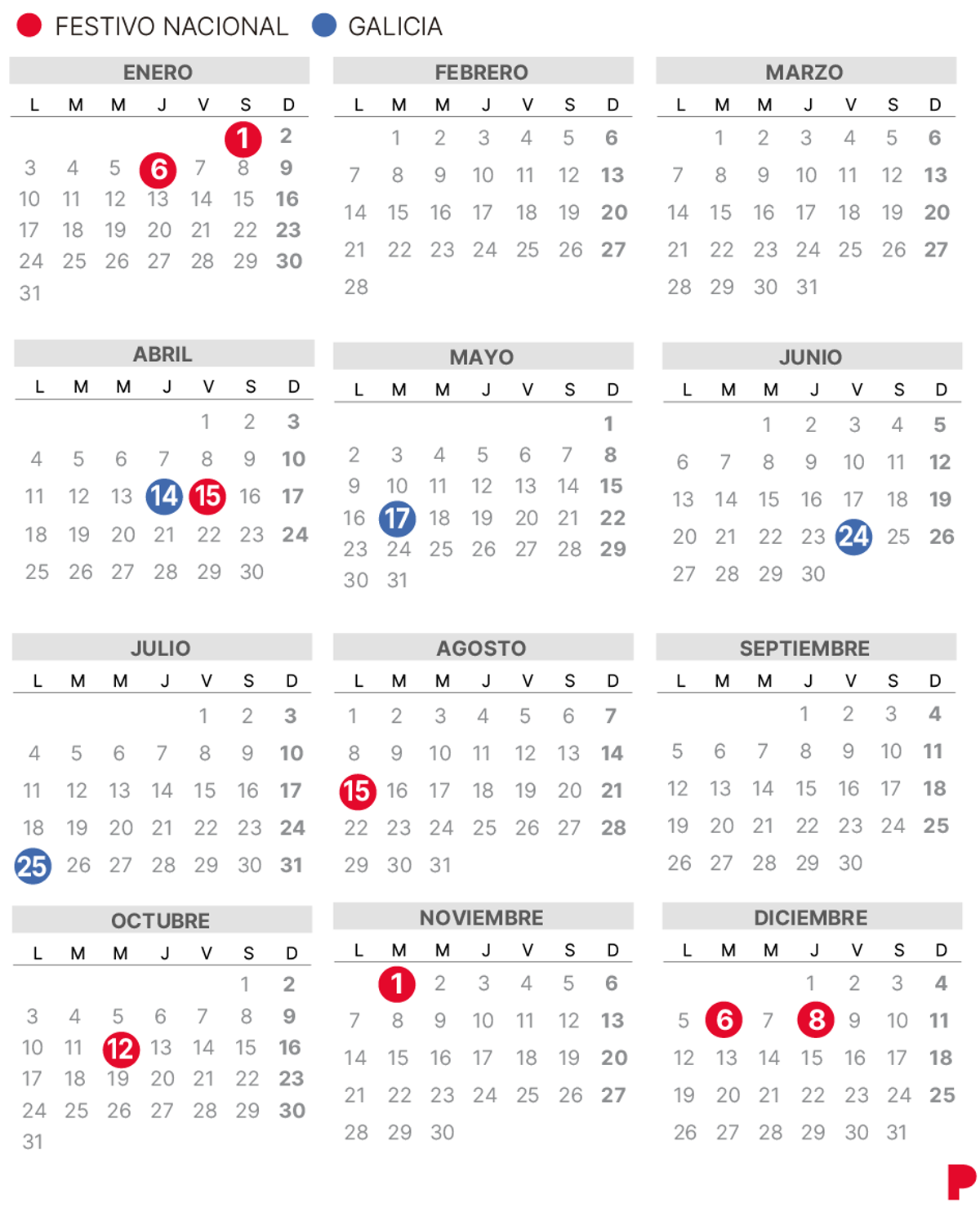 Calendari laboral de Galícia del 2022 (amb tots els dies festius) Calendari laboral de Galícia del 2022 (amb tots els dies festius)