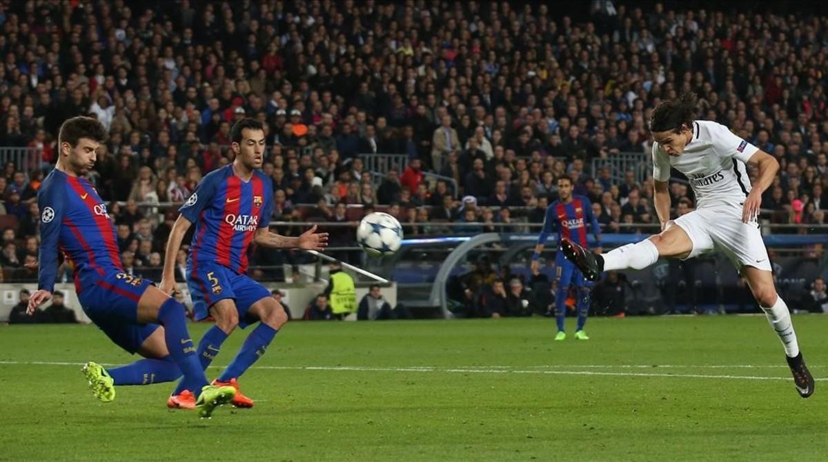 Edinson Cavani marca el único gol del PSG.