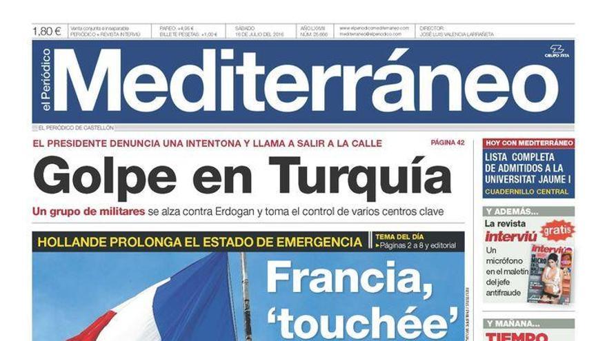 Golpe en Turquía, en la portada de Mediterráneo