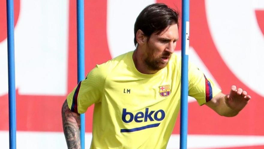 Lionel Messi, en un entrenamiento con el Barcelona.