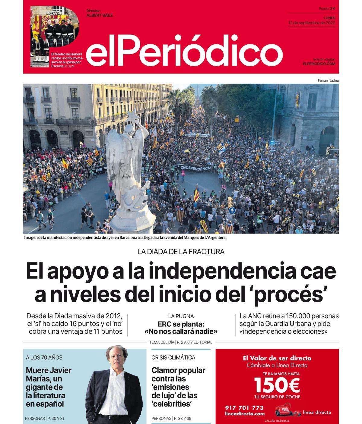 La portada d’EL PERIÓDICO del 12 de setembre del 2022