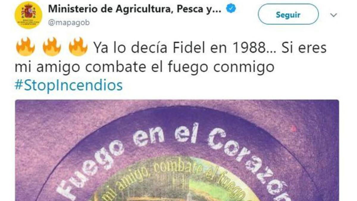 Captura del tuit del Ministerio de Agricultura, Pesca y Alimentación