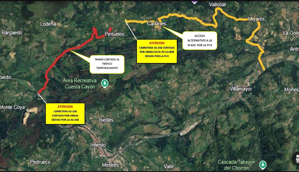 Esquema de los cortes de tráfico y los accesos alternativos.