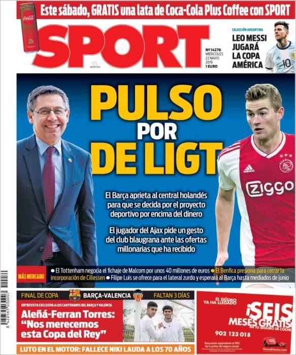 Portada SPORT miércoles 22 de mayo de 2019