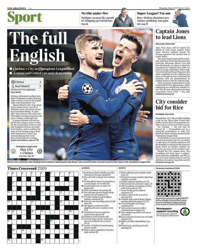 La portada de The Times Sport