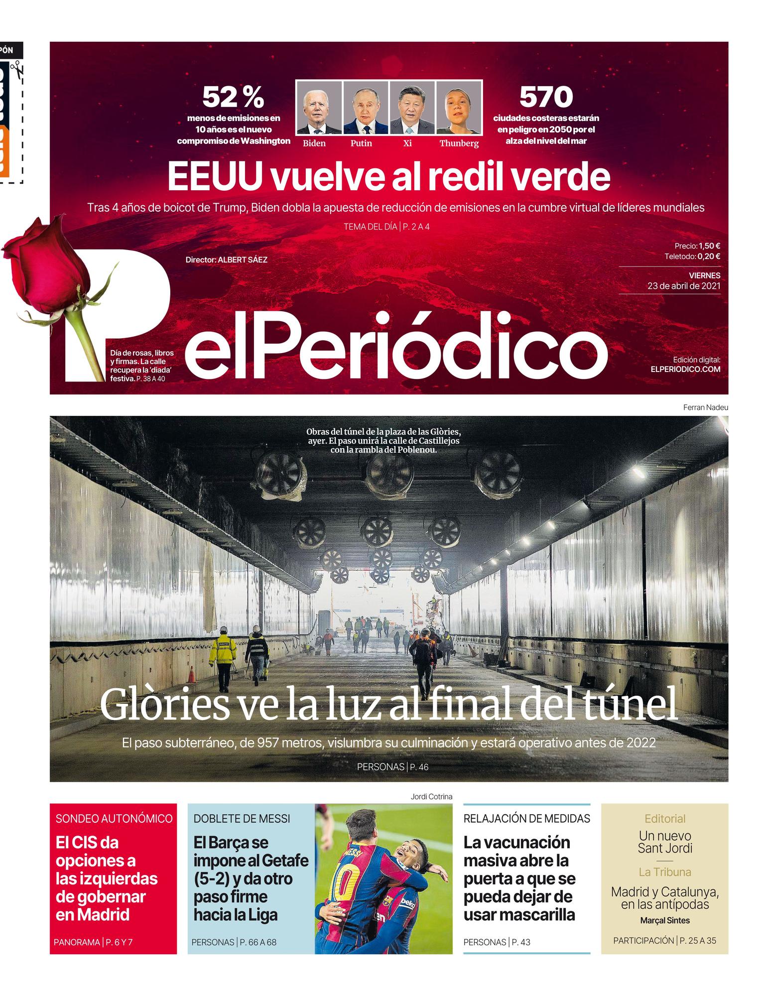 La portada de EL PERIÓDICO del 23 de abril de 2021