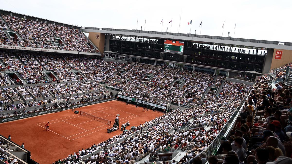 Vista área de la pista Philippe Chatrier durante la final de Roland Garros.