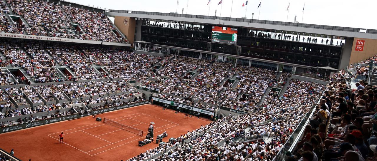 Vista área de la pista Philippe Chatrier durante la final de Roland Garros.