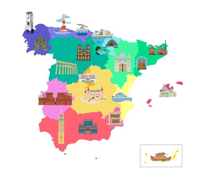 Mapa con las atracciones turísticas más bonitas de España
