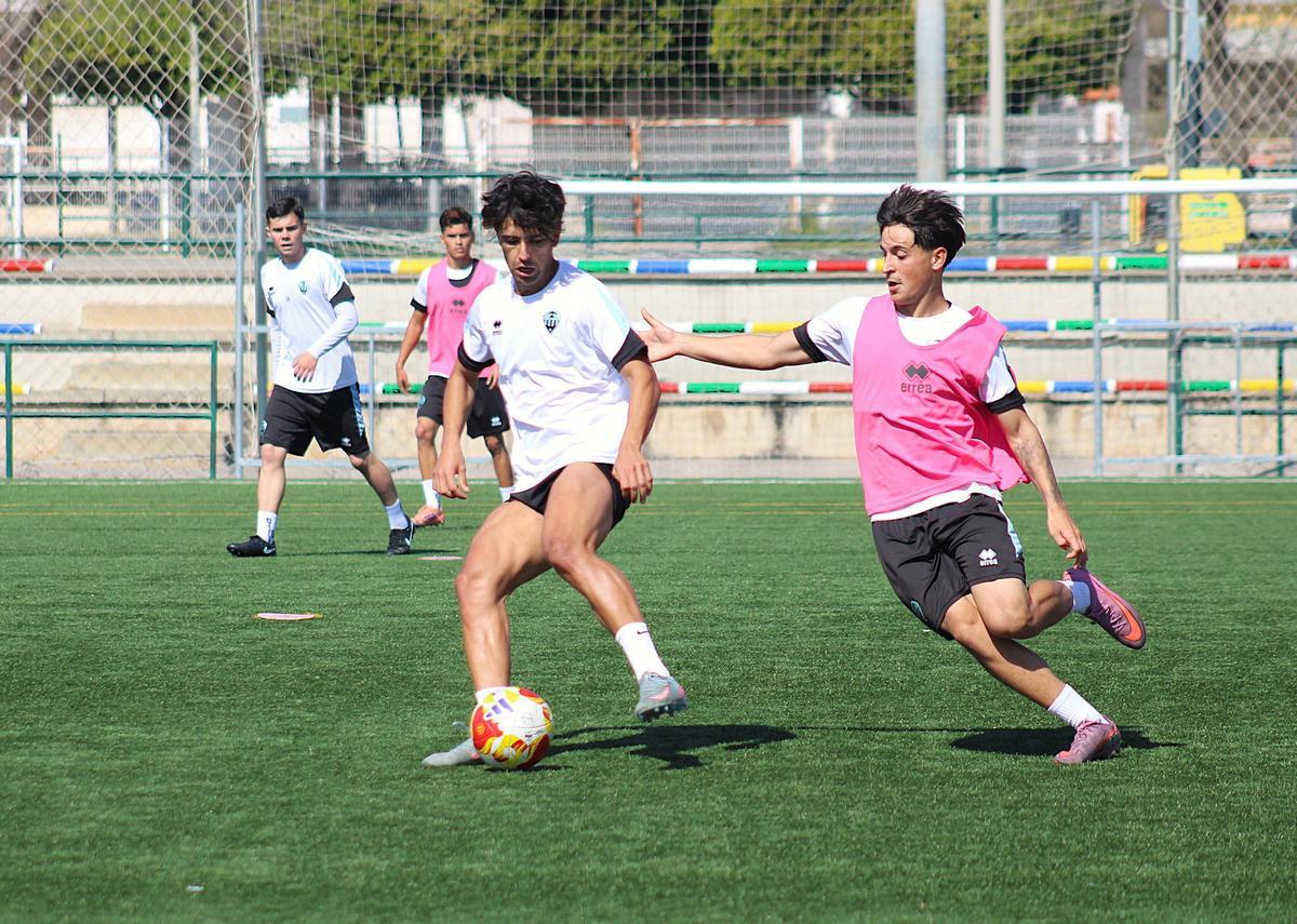 Jacobo de Oro y Josep Díaz, en el entrenamiento del miércoles en Gaetà Huguet.