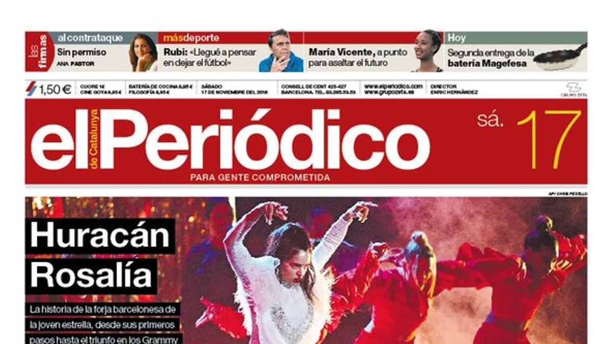 La portada de EL PERIÓDICO del 17 de noviembre del 2018