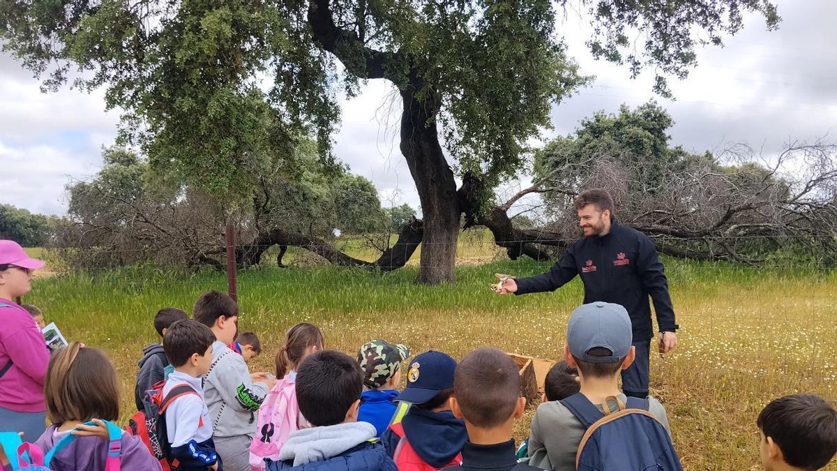 Un grupo de escolares conocen la dehesa en las instalaciones de La Cocosa.