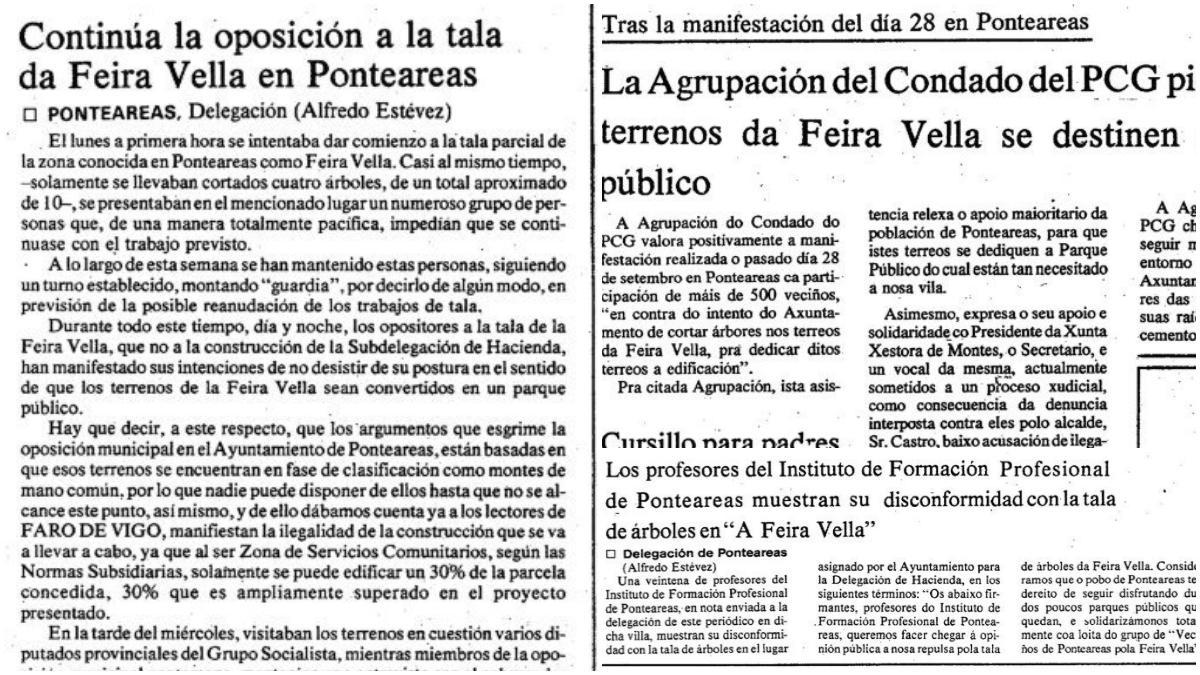 Recortes de FARO de los años 80 sobre la polémica de Feira Vella.