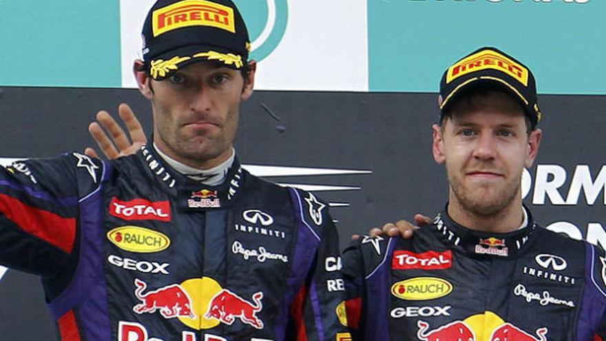 Webber y Vettel, en el podio.