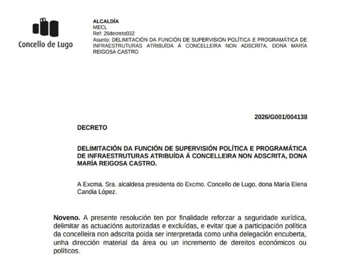 Captura de pantalla de uno de los puntos del decreto firmado por Elena Candia.