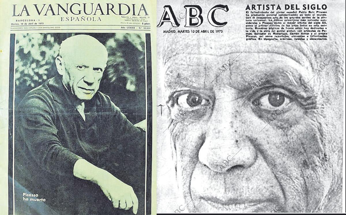 Portadas de La Vanguardia y ABC con la muerte de Picasso.