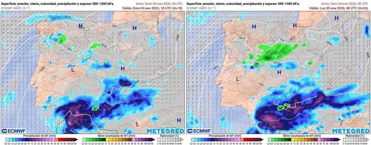 Previsión de precipitaciones para los días 4 y 5 de enero