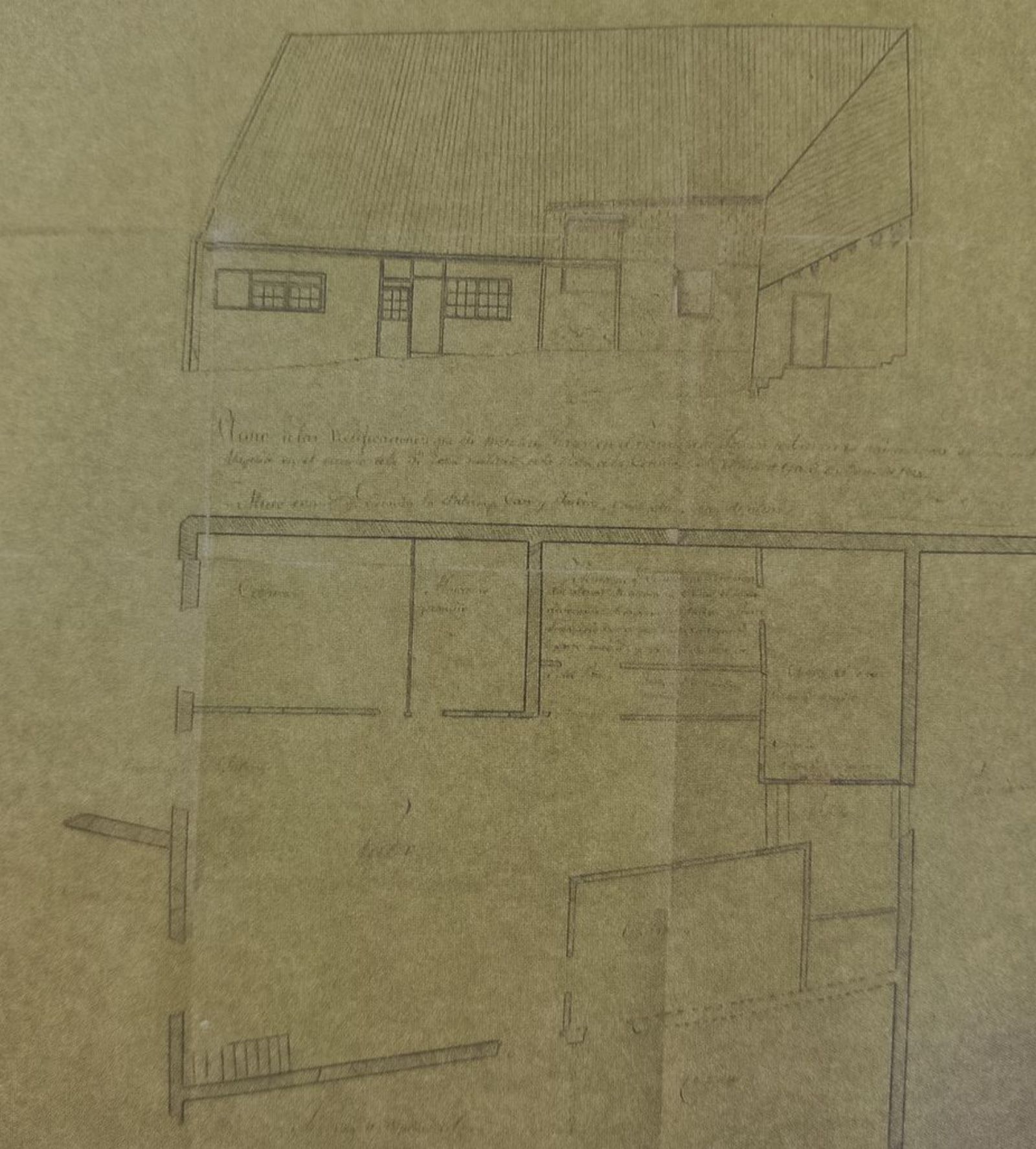  Plano do alzado e planta da fábrica de conservas de Francisco Zuloaga en 1854 (Archivo  General Militar de Segovia).