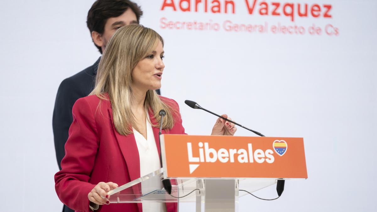 La nueva portavoz política de Ciudadanos, Patricia Guasp, ofrece una rueda de prensa de la candidatura ganadora de las primarias, en la sede nacional de Cs, a 13 de enero de 2023, en Madrid (España).