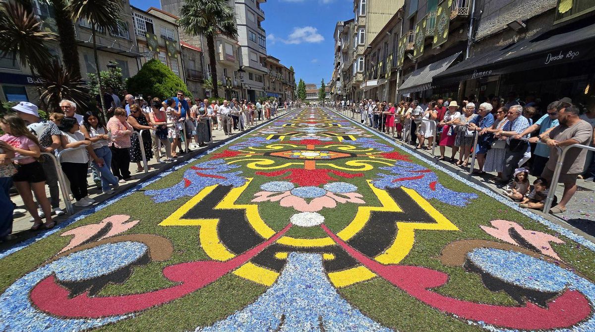 Numerosas personas admiran las alfombras de la calle Constitución, una de las más grandes.