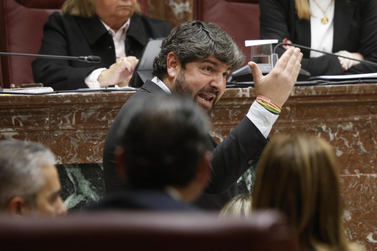 Fernando López Miras, durante la sesión de control al Gobierno de este jueves.