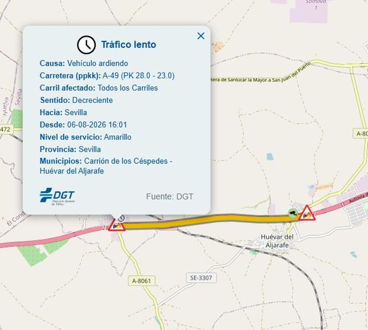 Alerta del incendio en la DGT.