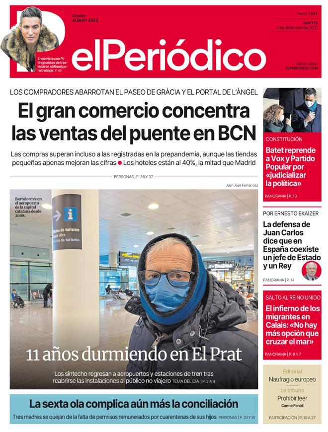 La portada d’EL PERIÓDICO del 7 de desembre del 2021