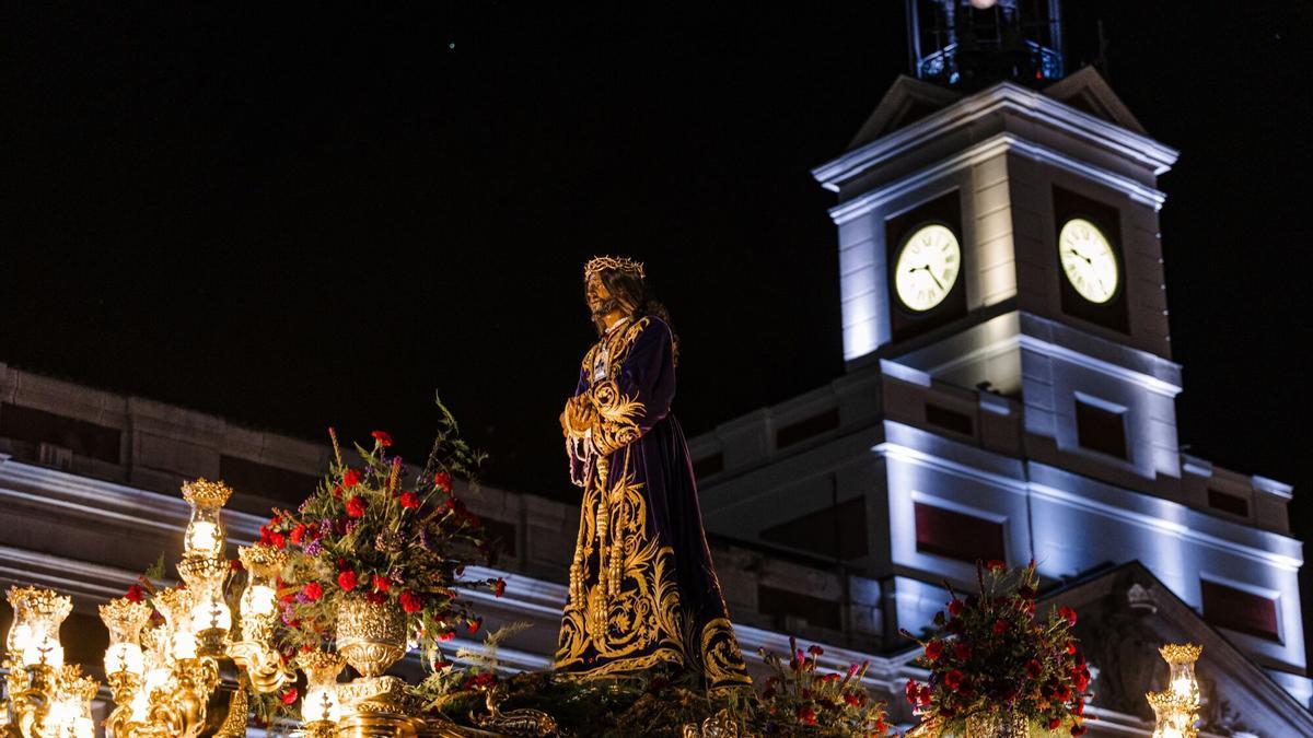 Procesión del Cristo de Medinaceli, en la Puerta del Sol, en Madrid, en la última Semana Santa.