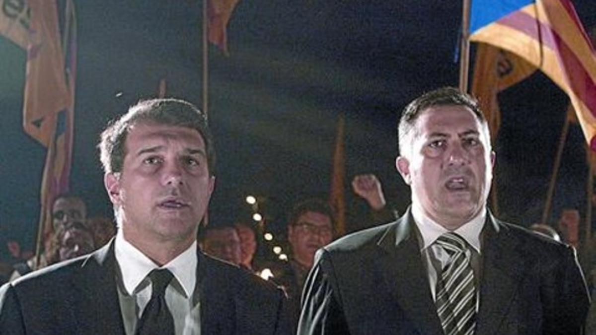 Laporta y Puigcercós, en la marcha de antorchas de ERC en homenaje a Lluís Companys, el pasado octubre.