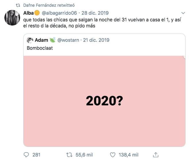 Dafne Fernández retwittea un tweet como propósito del año 2020.